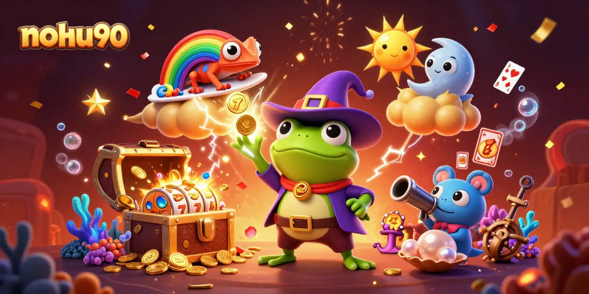 Experience the thrill of winning with nohu90, featuring an enchanting casino scene filled with golden coins and magical elements.