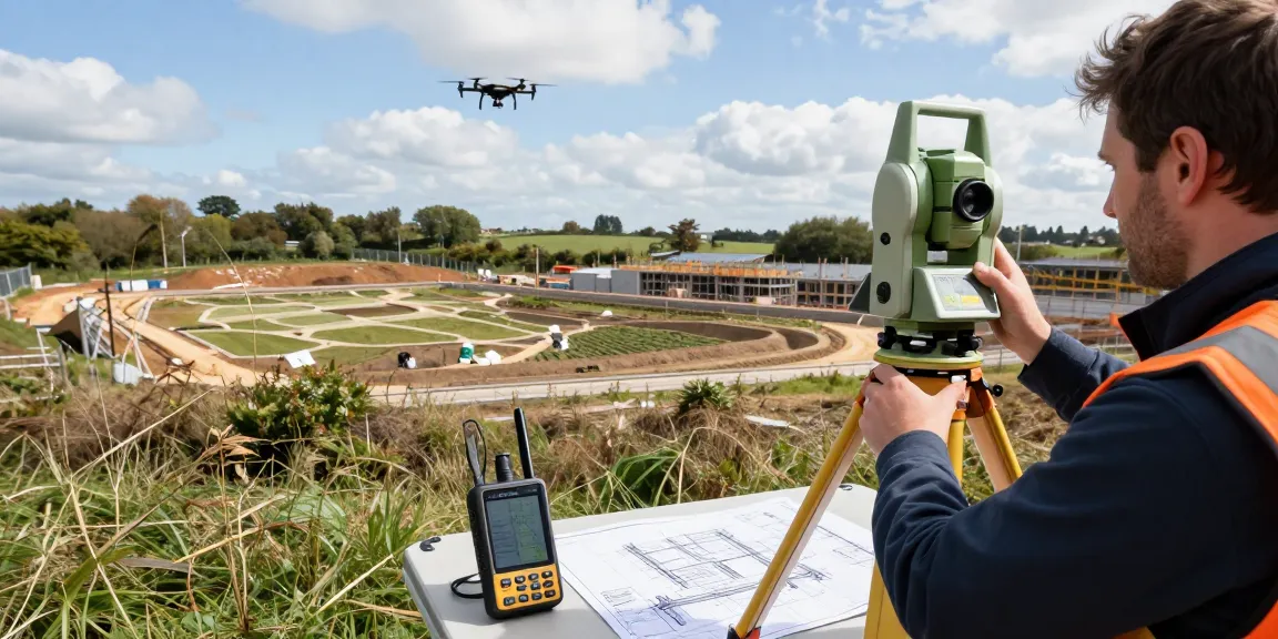 Topographical surveys Southampton with surveyor using high-tech equipment at a construction site