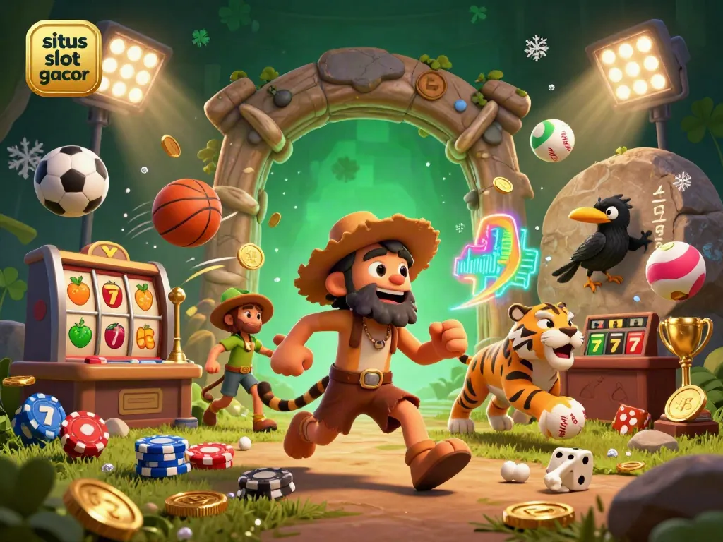 Win big with situs slot gacor in a lively prehistoric casino featuring unique characters and dynamic gaming elements.
