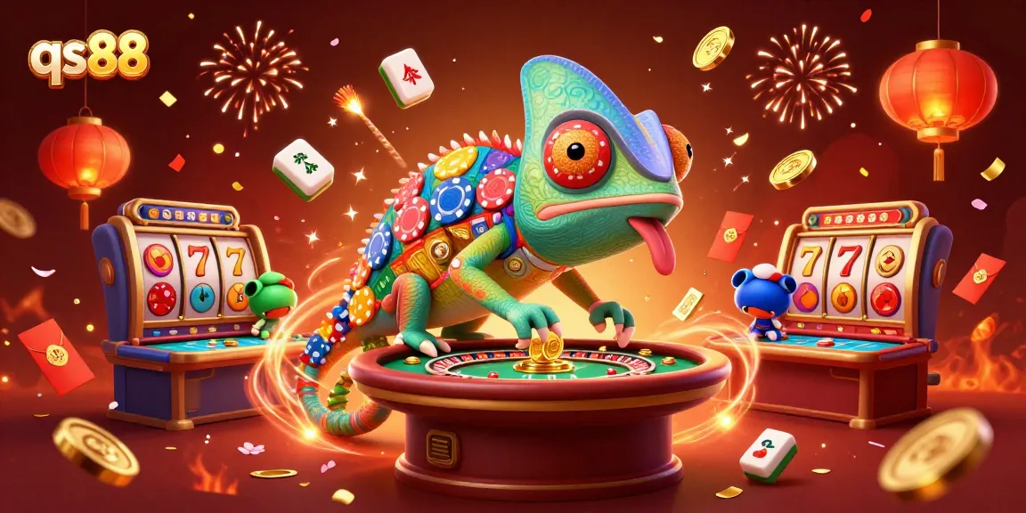 Engage with qs88’s vibrant casino experience featuring a chameleon character, jackpots, and dynamic game elements.