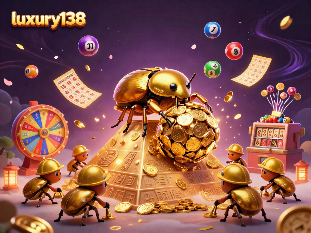 Menghadirkan luxury138, ilustrasi kasino 3D tak tertandingi dengan simbol perjudian dan koin emas.