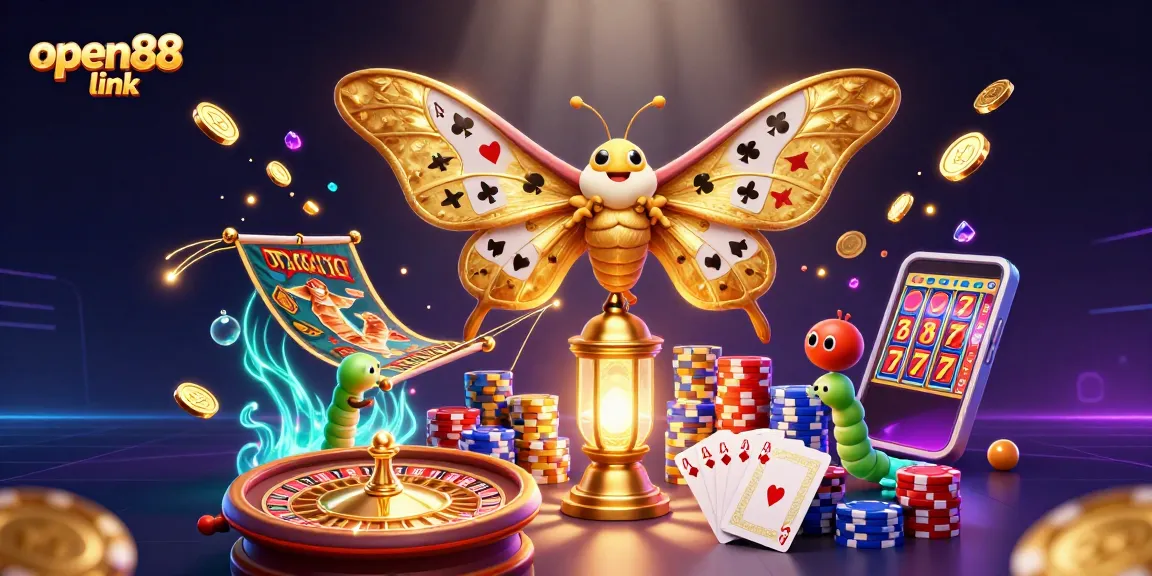 Spin the reels with open88 link, showcasing vibrant golden coins and classic casino elements.