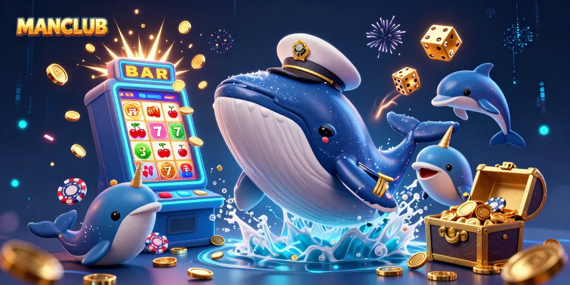 Experience excitement at MANCLUB with whales, dolphins, and casino game splendor.