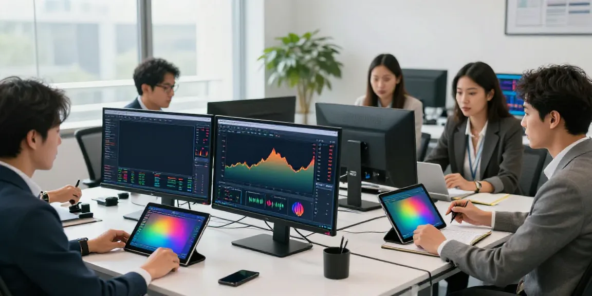 Engaged traders analyzing markets in a modern office, showcasing tradingview官网 tools.
