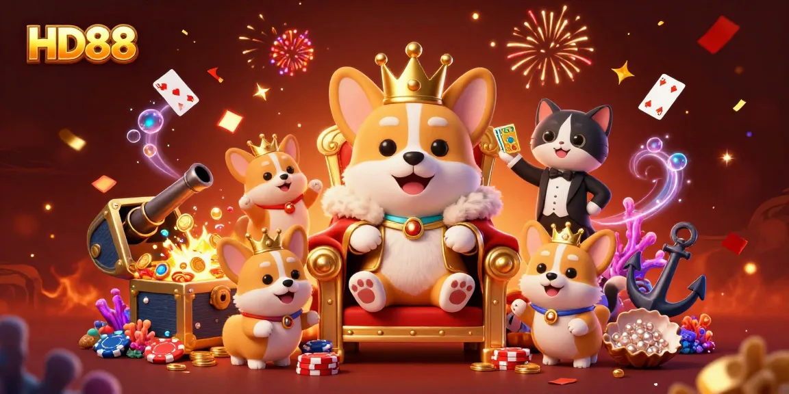 Engage with HD88’s vibrant casino scene featuring animated characters and treasures for ultimate fun.