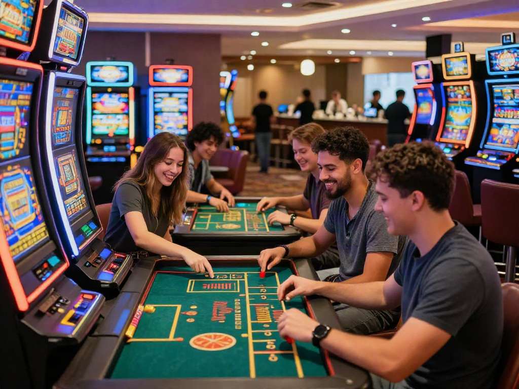 Exciting gaming table scene at a modern casino showcasing friends enjoying situs gacor games together.