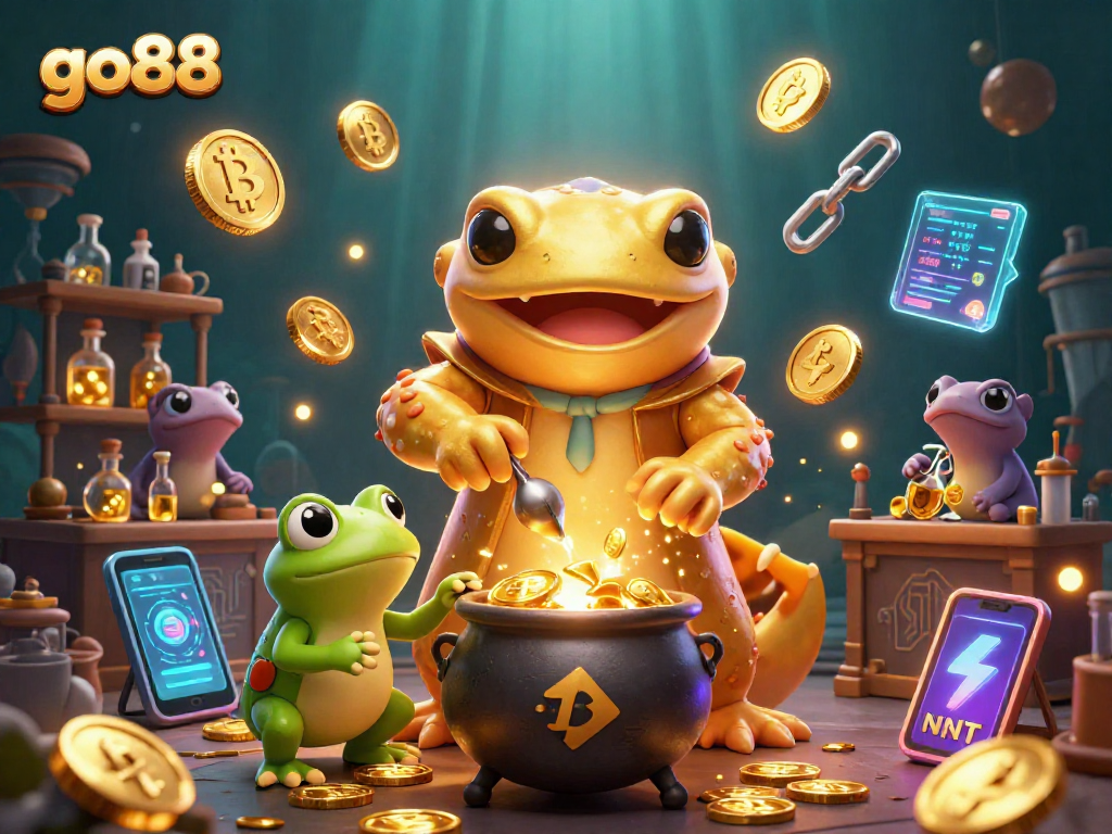 Experience go88’s exhilarating gaming magic with alchemists and crypto elements in a vibrant atmosphere.