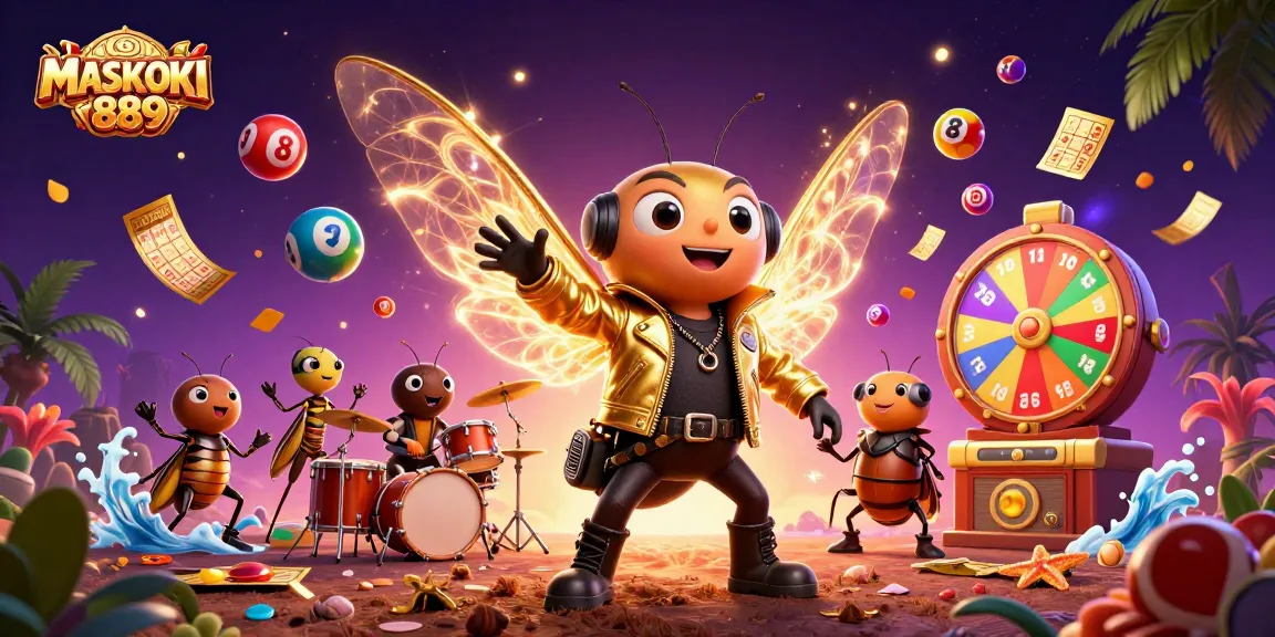 Engage with MASKOKI889's vibrant lottery scene featuring animated characters and dynamic game elements.