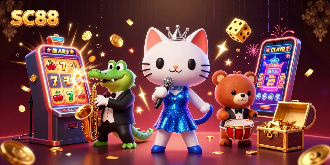 SC88 showcases a jazz-singer cat and friends celebrating at a casino stage, enjoying a jackpot explosion.