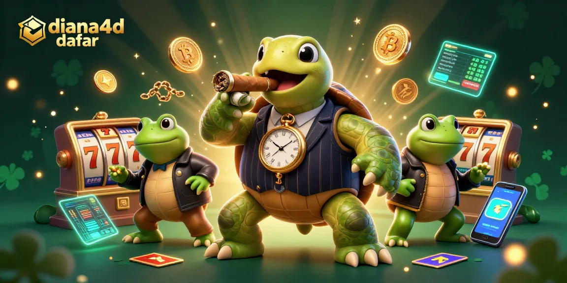 diana4d daftar features a massive snapping turtle in a mobster suit amid casino elements, highlighting a vibrant gaming scene.