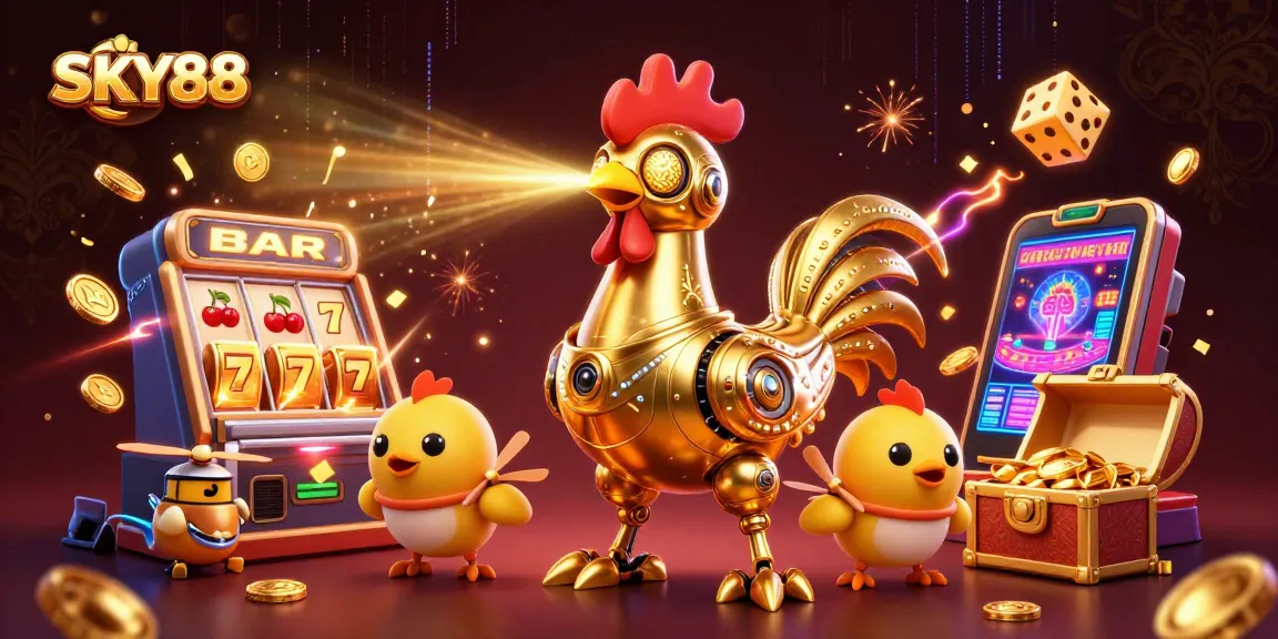 Experience thrilling gameplay at SKY88 with animated characters amidst colorful casino elements.