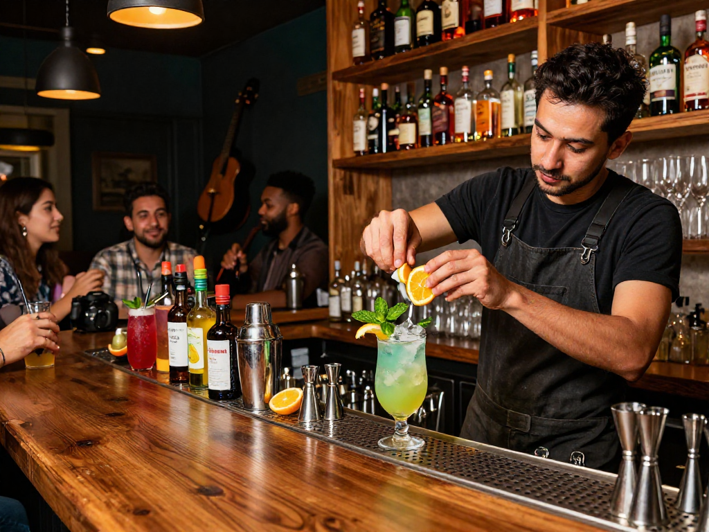 Best chuflay cocktail being mixed at a trendy bar, surrounded by fresh ingredients and an inviting atmosphere.