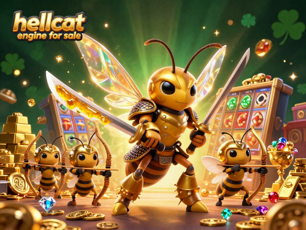 Engage with the thrilling world of gaming featuring the hellcat engine for sale amidst vibrant slot reels and golden treasures.
