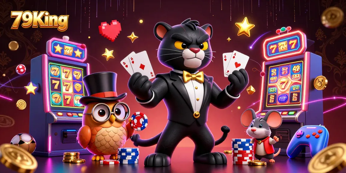 Explore winning strategies at 79King; a 3D scene with vibrant casino elements and characters.