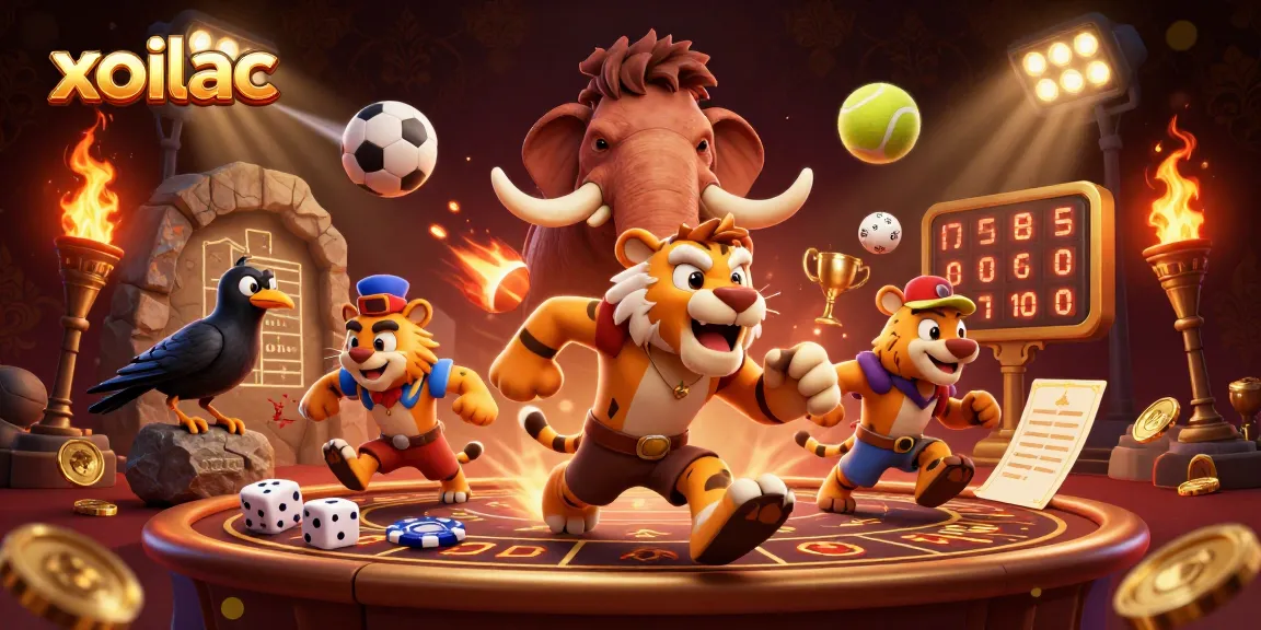 Xoilac offers an exciting prehistoric casino atmosphere featuring 3D cartoon characters involved in dynamic gaming.