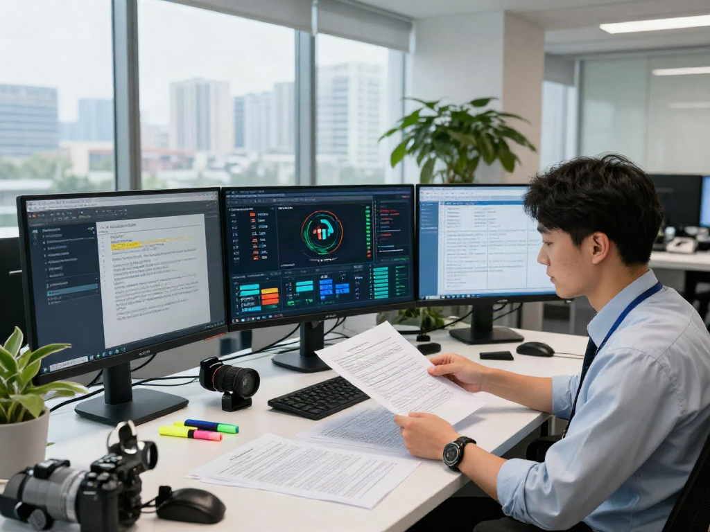 Document fraud detection solution analyzed in a modern office workspace with electronic monitoring and detailed reports.