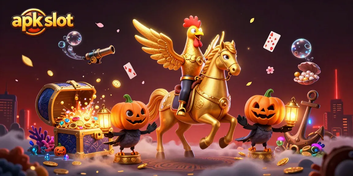 Memainkan apk slot dengan karakter ayam emas dan kawanannya di kasino malam yang cerah.