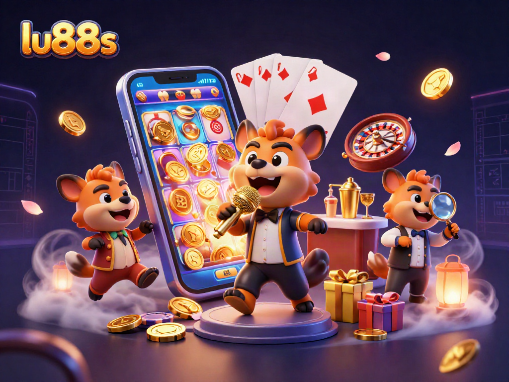 Experience thrilling comedy at lu88s casino with lively hyenas amid sparkling gaming elements.