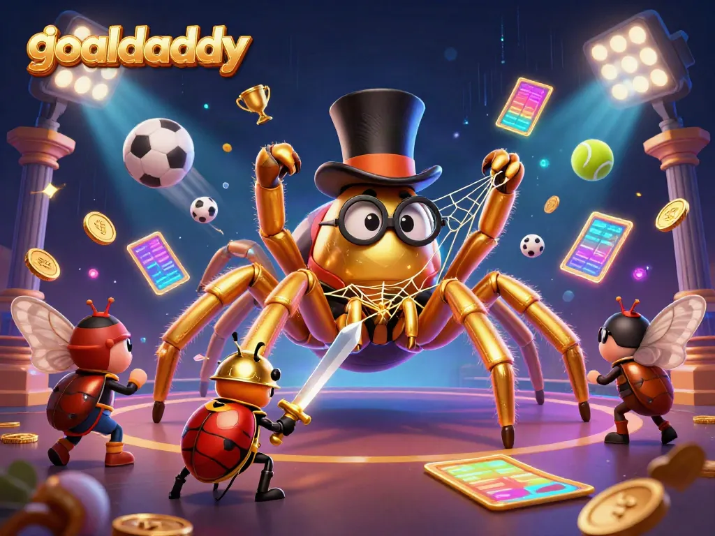 Experience goaldaddy's thrilling sports betting excitement with a vibrant scene of dynamic characters and elements.