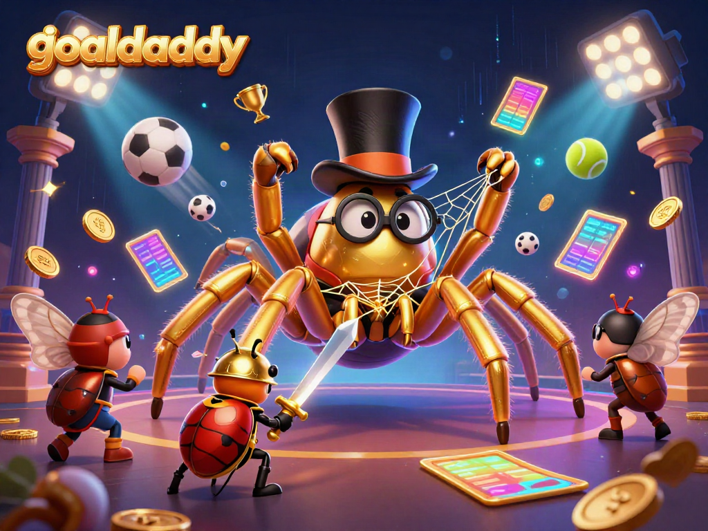Experience goaldaddy's thrilling sports betting excitement with a vibrant scene of dynamic characters and elements.