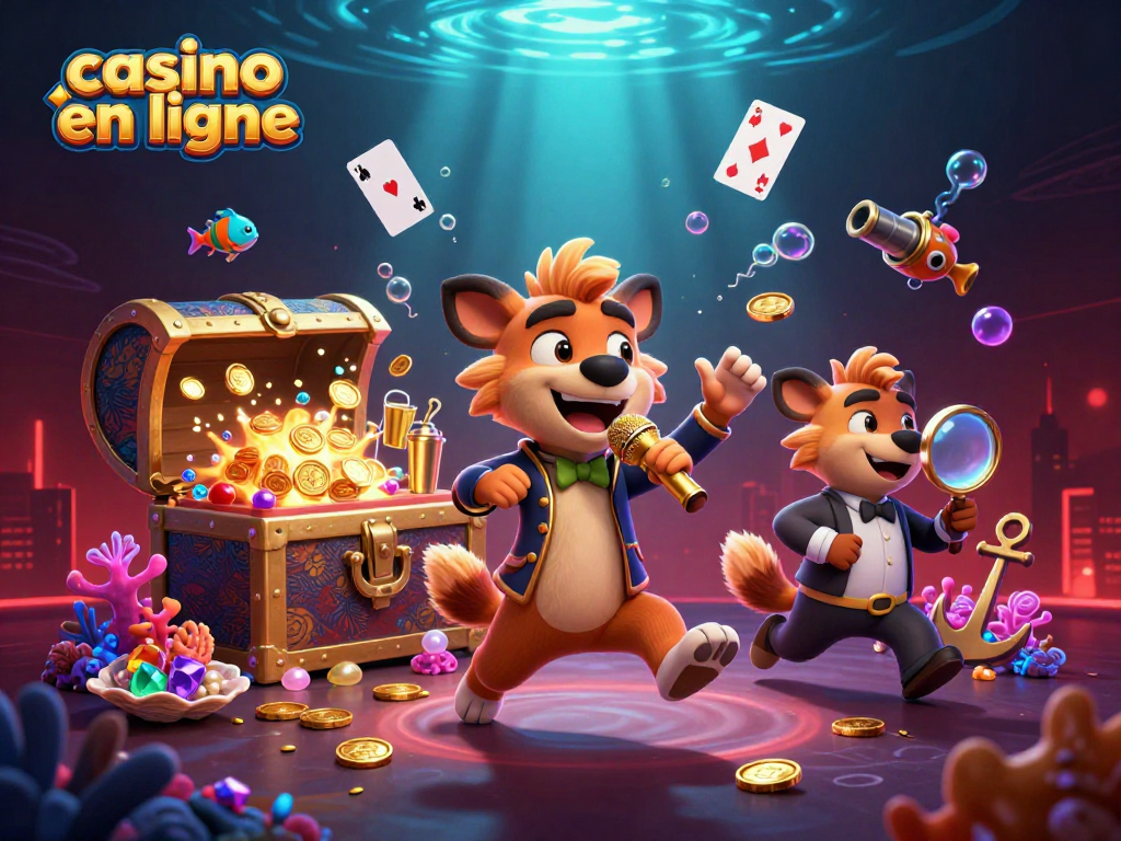 Vivez l'ambiance du casino en ligne avec des hyènes animées comiques dans une illustration dynamique de jeu.