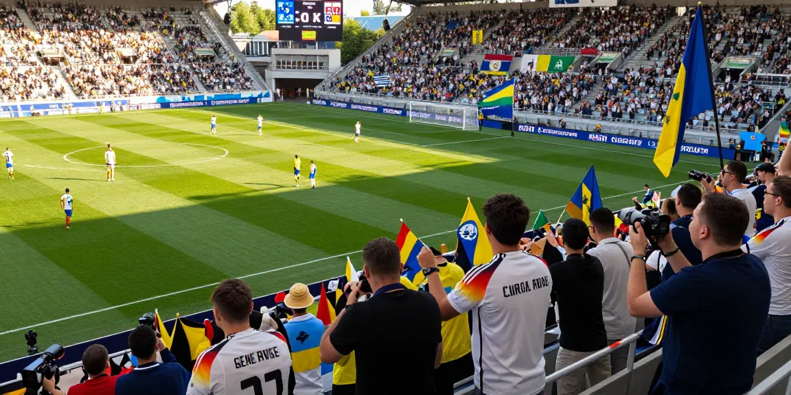 thefappening fans passionately supporting Germany and Curaçao at a lively football match