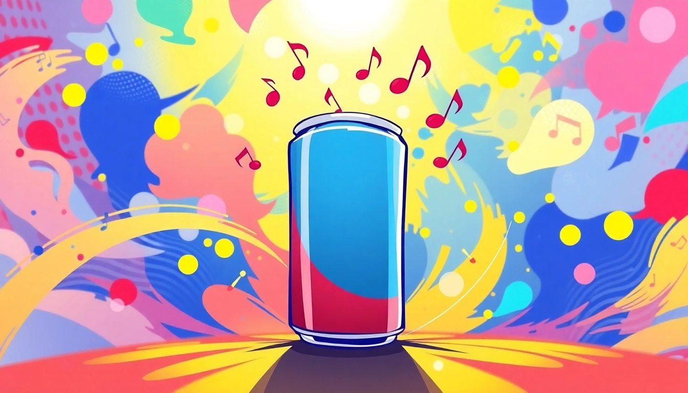 汽水音乐展示美妙音乐的奇妙插图，充满活力和快乐。