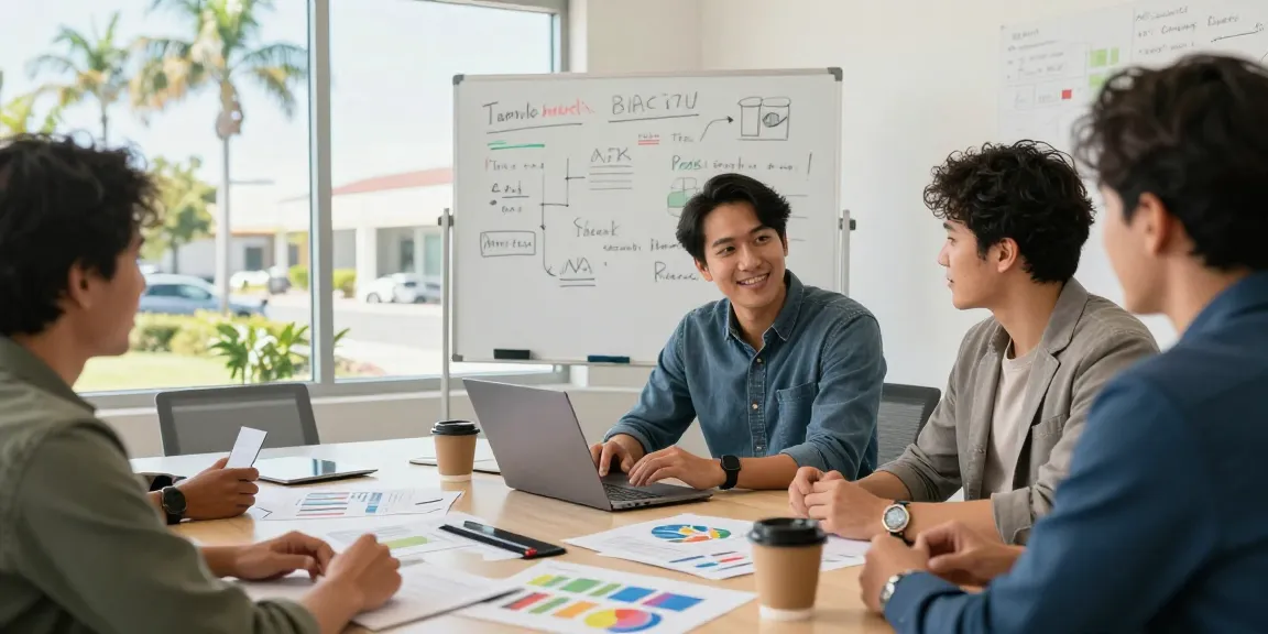 Orange County SEO company team collaboration in a modern office with vibrant atmosphere.