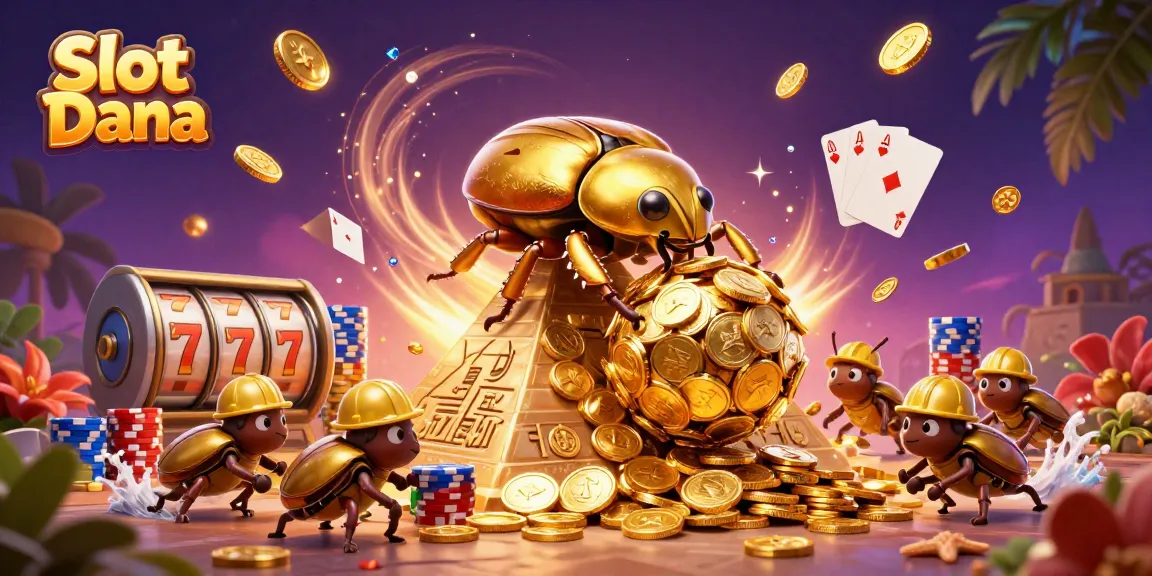 Permainan Slot Dana yang menarik dengan karakter unik dan simbol dolar berkilau.