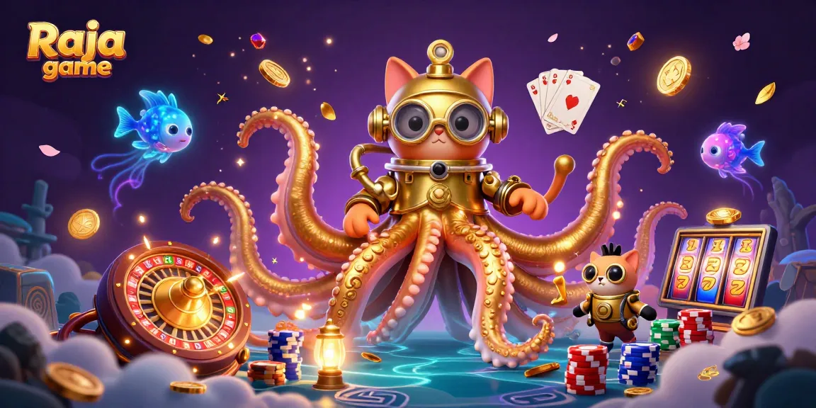 Engage in thrilling gameplay with Raja game amidst a vibrant scene full of casino elements.