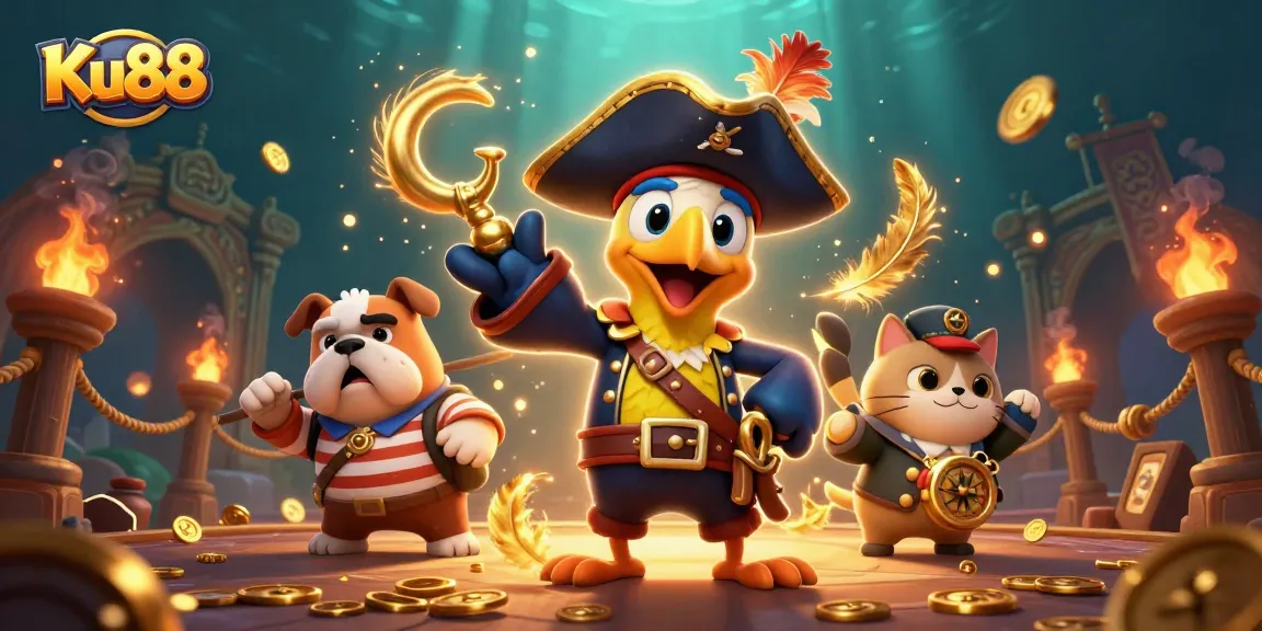 Join the thrilling adventure with Ku88 as cartoon pirates navigate their gambling fortune!