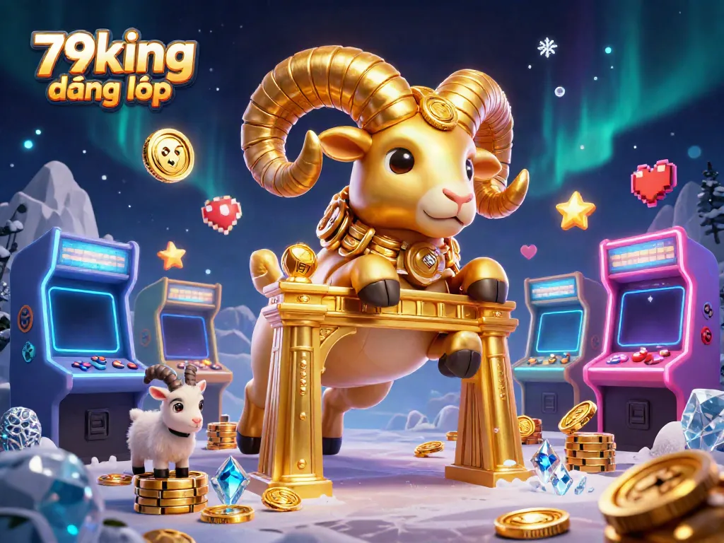 Experience the thrill of 79king đăng nhập with a dynamic casino scene of golden ram and gold coins.