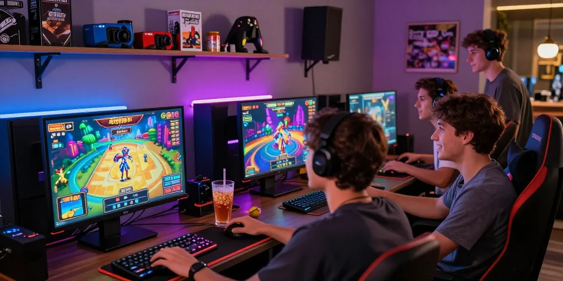 M98 สล๊อตเว็บตรง friends enjoying a lively gaming experience around a high-definition monitor.