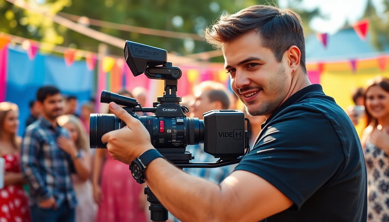 Edmonton videographer capturing moments at a lively outdoor event with vibrant atmosphere.