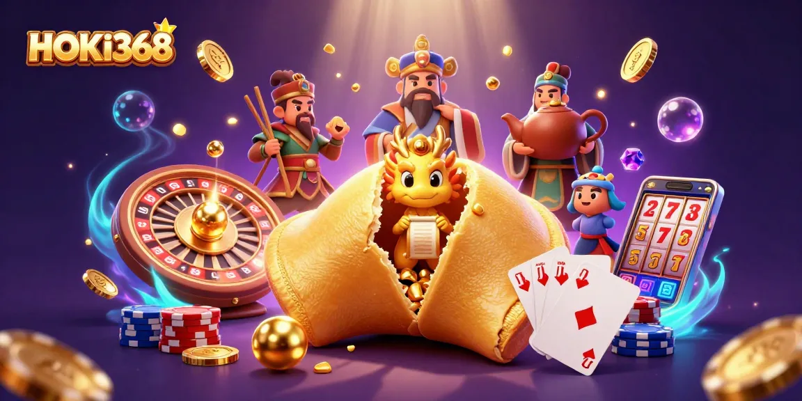 Engage with HOKI368's dynamic casino scene featuring a wise dragon and golden treasures.