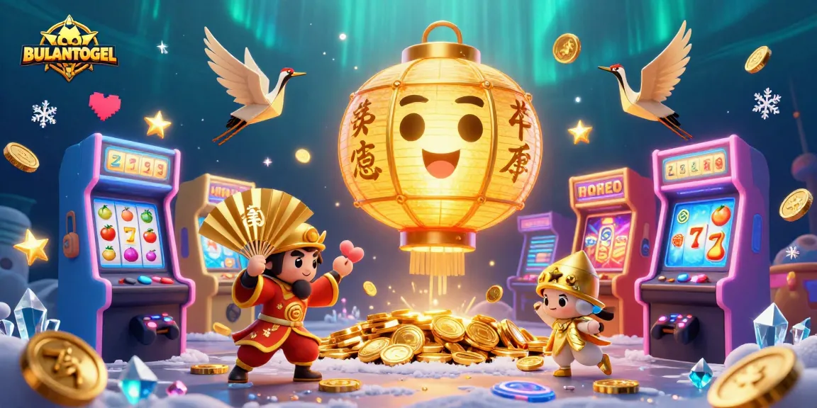 BULANTOGEL showcases an exciting golden lantern spirit in a vibrant casino scene with lucky symbols and gaming elements.