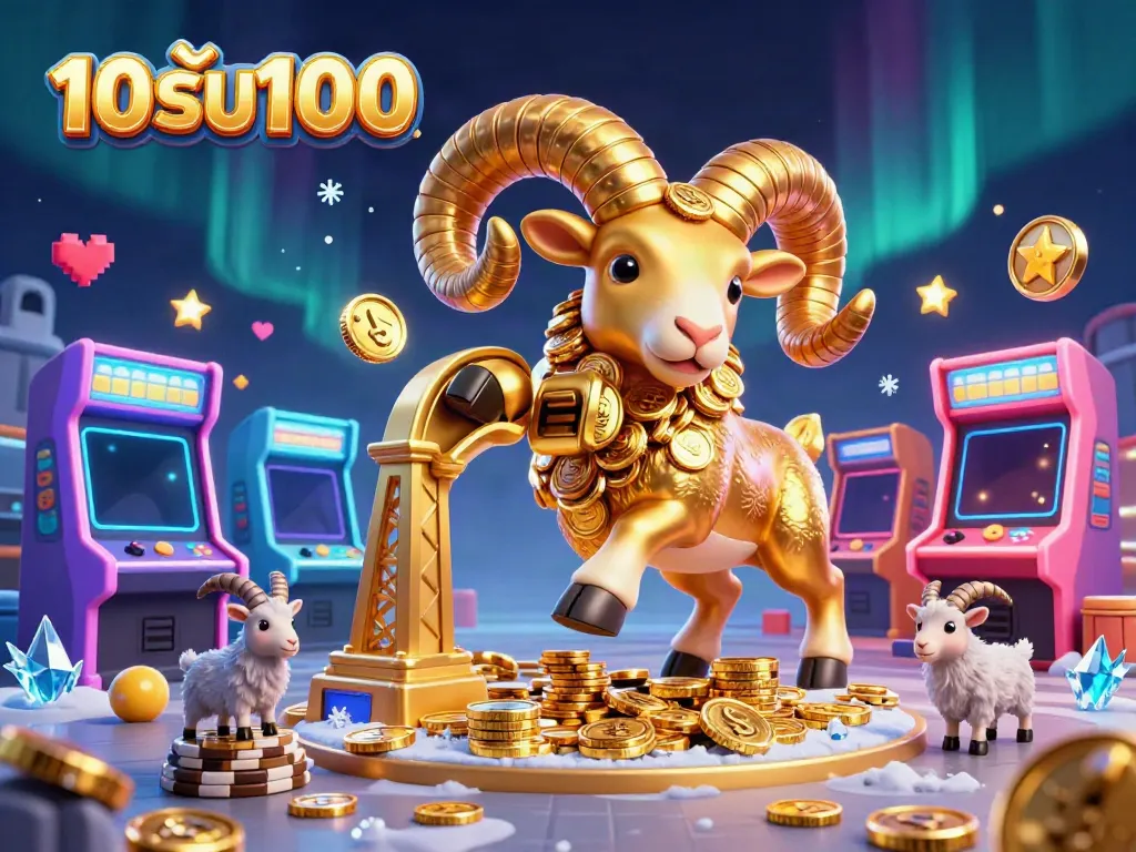 เล่นเกมด้วยโปรโมชั่น 10รับ100 ผ่านภาพการ์ตูน 3D ของแม่แพะทองที่เต็มไปด้วยเงินทอง