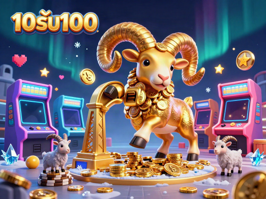 เล่นเกมด้วยโปรโมชั่น 10รับ100 ผ่านภาพการ์ตูน 3D ของแม่แพะทองที่เต็มไปด้วยเงินทอง