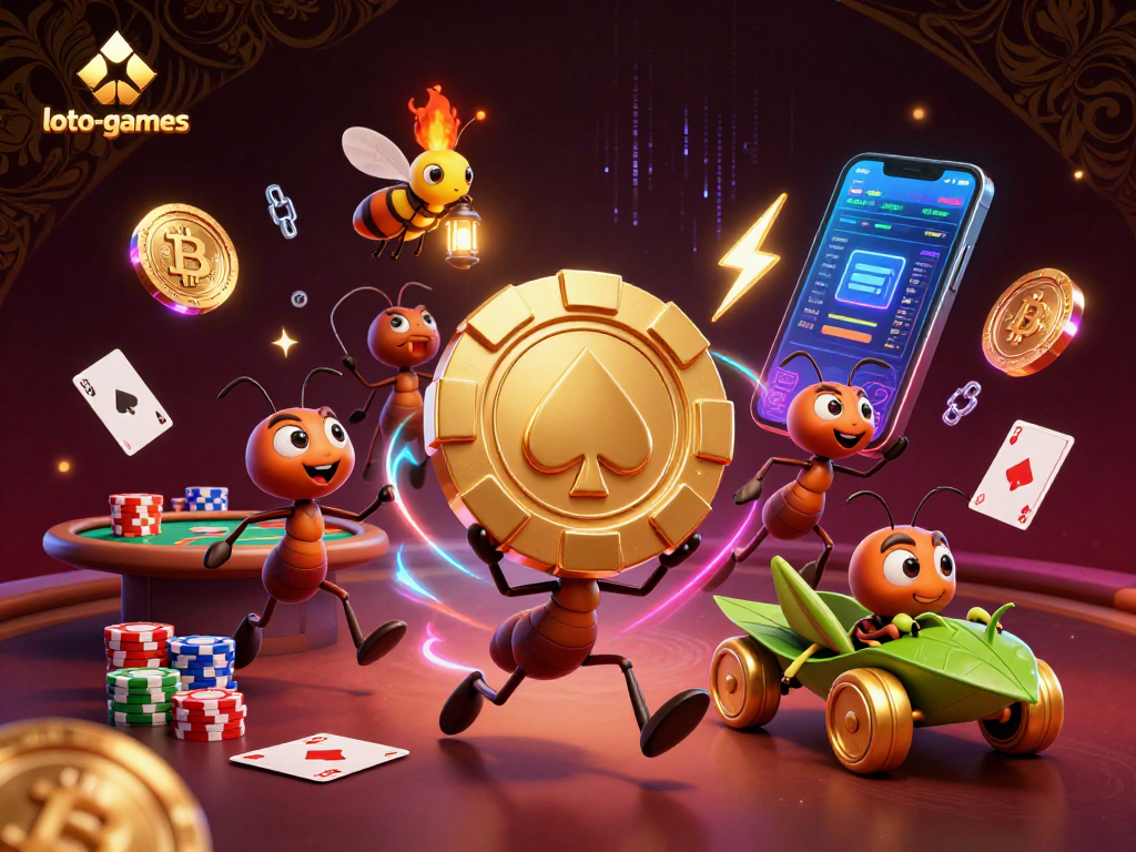 Challenge the odds with loto-games in an action-packed heist led by cartoon ants and crypto elements.