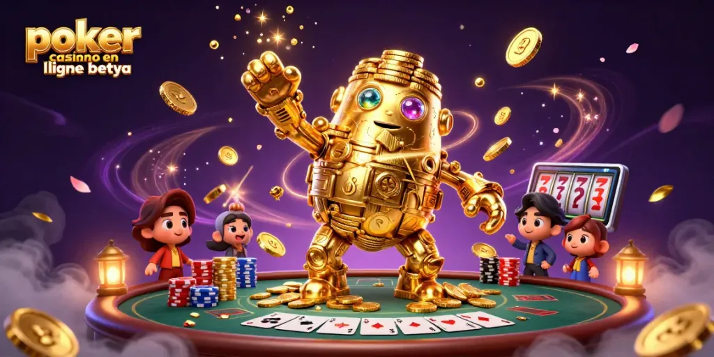 Experience the excitement of poker casino en ligne betya with vibrant illustrations of gold coins and poker elements.