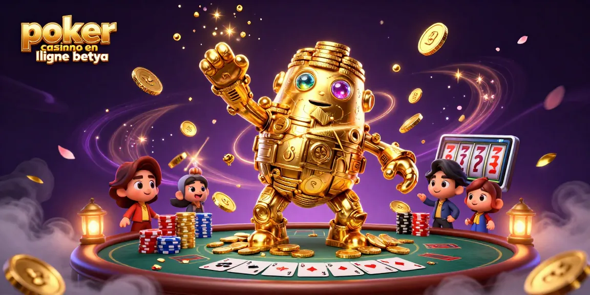 Experience the excitement of poker casino en ligne betya with vibrant illustrations of gold coins and poker elements.
