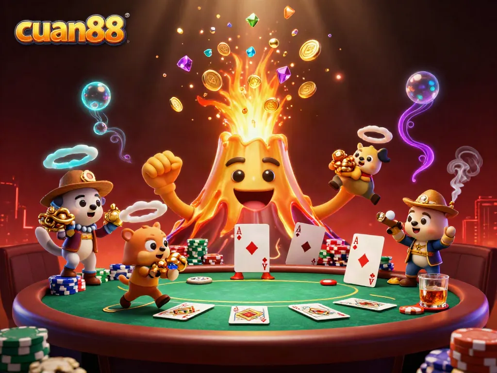 Win big with cuan88 at a vibrant casino scene filled with treasures and poker action.