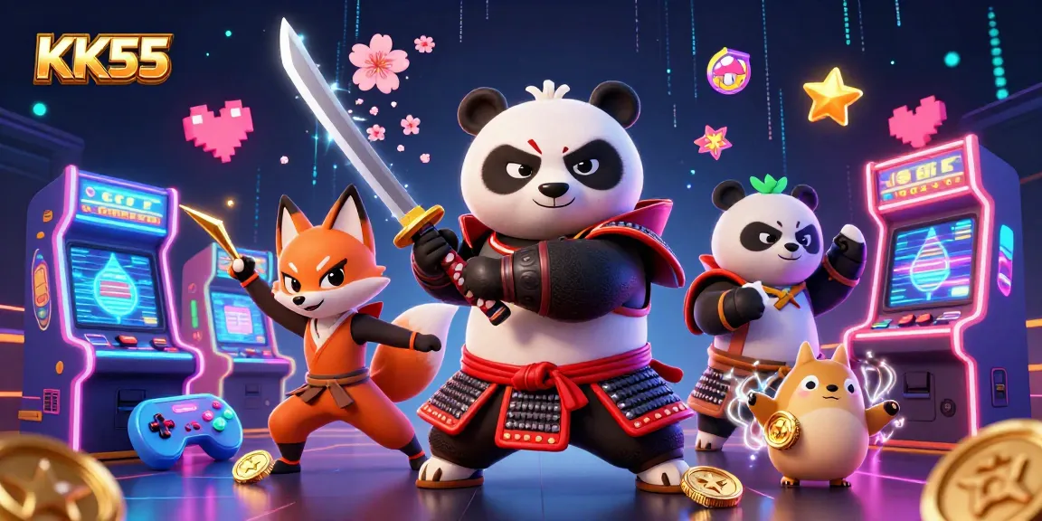 Experience thrilling gaming action with KK55's vibrant characters and dynamic scenes in a lively casino atmosphere.