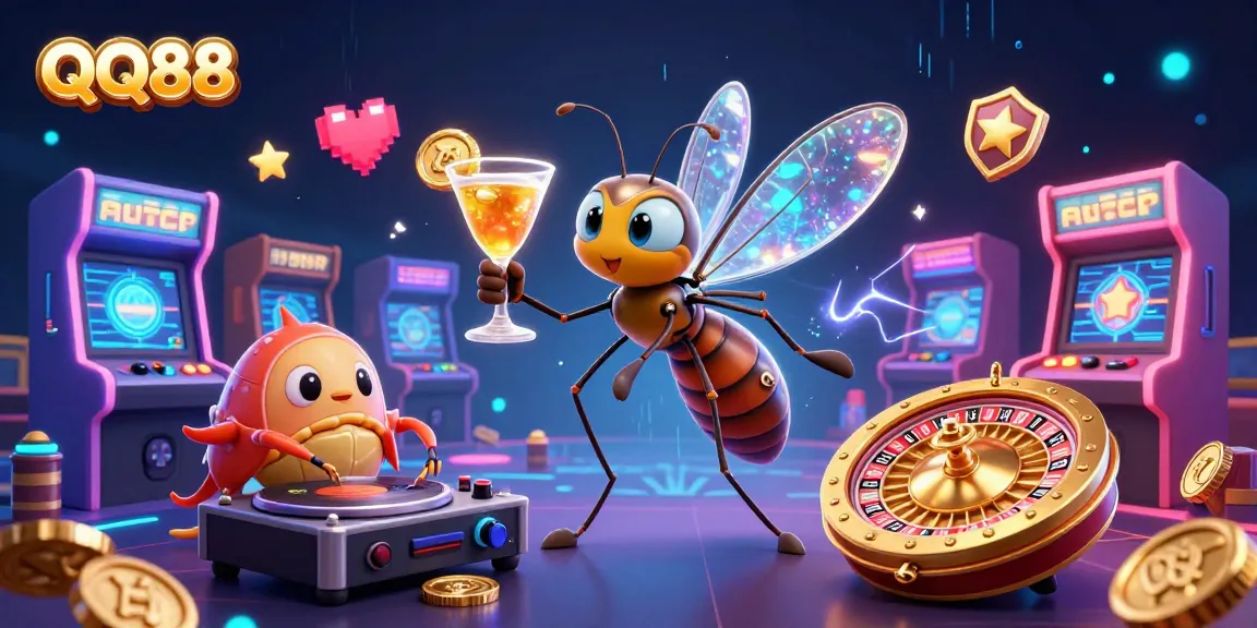 Experience the thrill of QQ88 with vibrant characters and exhilarating gaming elements in a dynamic casino scene.