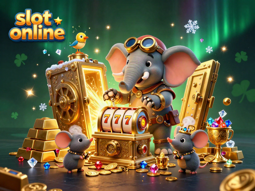 Play thrilling slot online games with the steampunk elephant engineer, surrounded by riches.