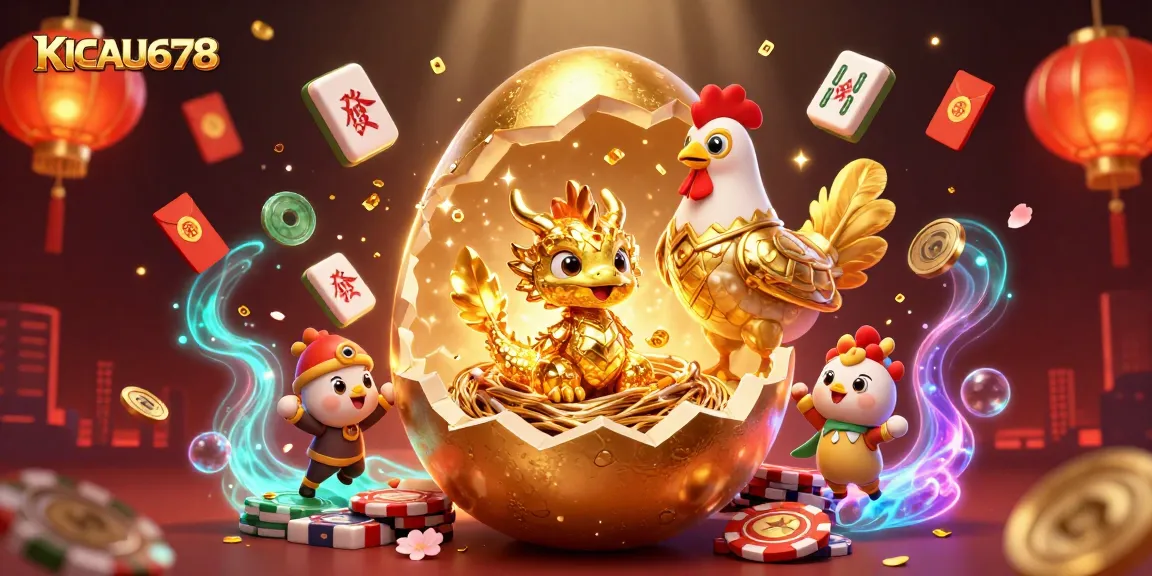 Experience KICAU678 excitement with a winning baby dragon guarding poker chips in a vibrant casino scene