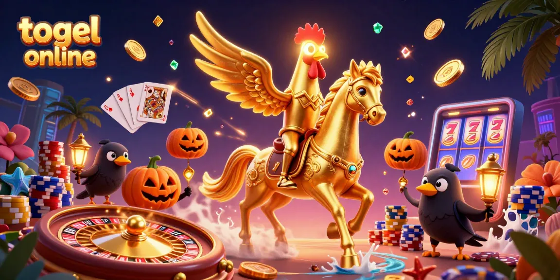 Experience togel online in a vibrant casino scene filled with golden elements and lucky symbols.