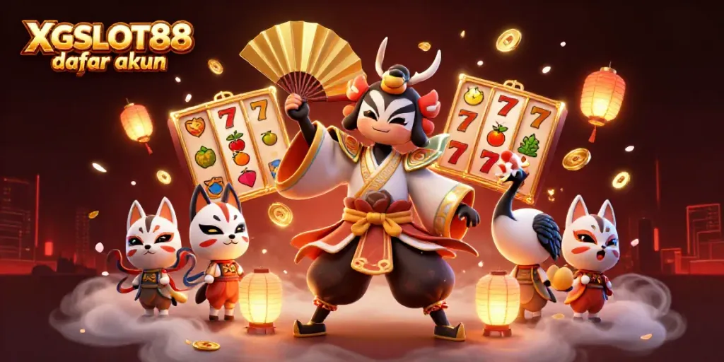 Memulai permainan di XGSLOT88 daftar akun dengan karakter yang menarik dan simbol slot menyala.
