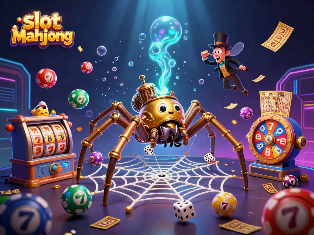 Experience the thrill of slot mahjong with dynamic visuals of colorful lottery and casino elements.