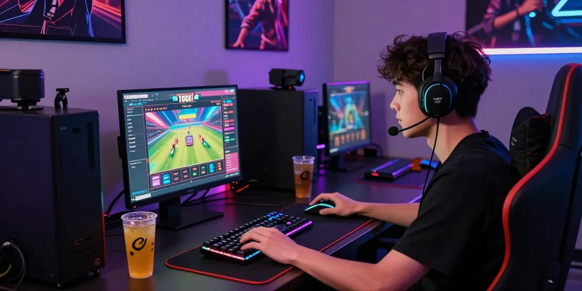 Engaged player in a high-tech gaming setup exploring harga toto online.